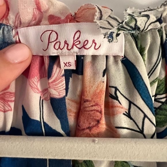 Parker silk ruffle sleeveless floral boho top camisole sz XS green pink cream - Picture 3 of 7